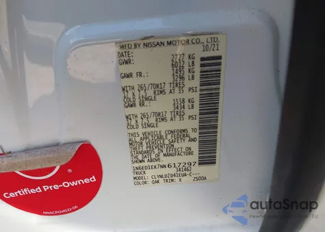 2022 Nissan Frontier Pro-4X 4X4 z USA, uszkodzony, nr VIN 1N6ED1EK7NN617297